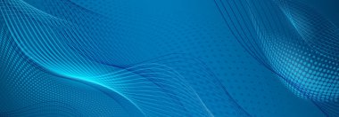 Yarım ton noktalardan ve mavi renkli ince eğri çizgilerden oluşan soyut arkaplan