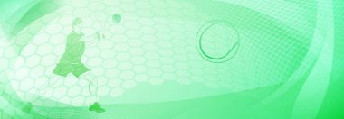 Tenis temalı arka plan, soyut çizgiler, kıvrımlar ve noktalar, erkek bir tenisçinin topa vurmak için raket sallaması.