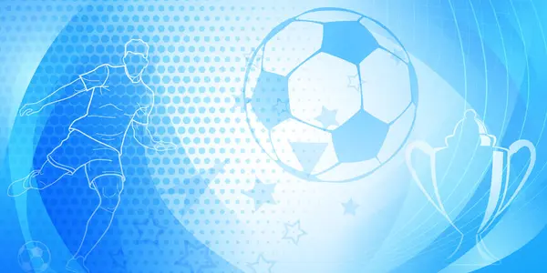 Tło Tematyczne Piłki Nożnej Odcieniach Niebieskich Abstrakcyjnymi Kropkami Liniami Krzywymi — Wektor stockowy