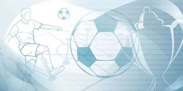 サッカーは サッカー選手 スタジアム ボール カップなどのスポーツシンボルと抽象的なドットと曲線で灰色のトーンで背景をテーマにしました — ストックベクタ