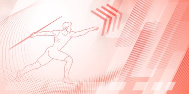 Cirit atıcısı pembe tonlarda soyut çizgiler ve noktalarla, erkek atlet gibi spor sembolleriyle donatılmış.