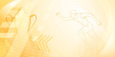 Koşucu temalı arka plan soyut noktalı çizgilerle, erkek atlet ve kupa gibi spor sembolleriyle