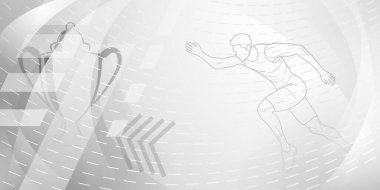 Erkek atlet ve kupa gibi spor sembolleri içeren soyut noktalı çizgilerle koşucu temalı arka plan