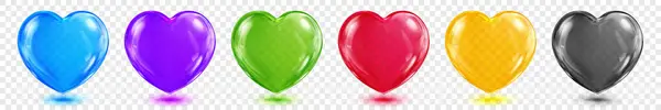 Набор Красивых Полупрозрачных Блестящих Сердец Различных Ярких Цветов Мягкими Тенями Лицензионные Стоковые Векторы