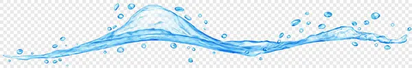 Довга Прозора Водна Хвиля Краплями Світло Блакитних Кольорах Ізольована Прозорому Стокова Ілюстрація