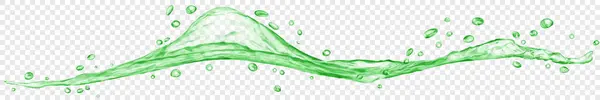 Μακρύ Διάφανο Κύμα Νερού Σταγόνες Πράσινα Χρώματα Απομονωμένο Διάφανο Φόντο Εικονογράφηση Αρχείου