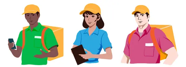 Set Couriers Call Center Operators Men Women Wearing Colored Shirts Stock Illustration