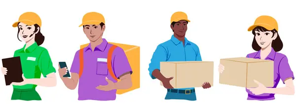 Set Couriers Call Center Operators Men Women Wearing Colored Shirts Royalty Free Stock Vectors