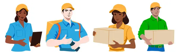 Set Couriers Call Center Operators Men Women Wearing Colored Shirts Royalty Free Stock Illustrations