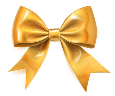 Beyaz arka planda yumuşak gölgesi olan sarı kurdeleden yapılmış güzel, parlak bir fiyonk.