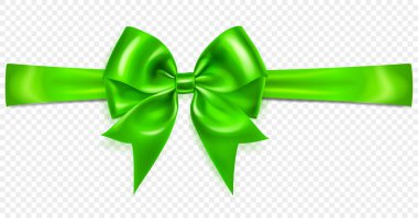 Yatay kurdeleli, büyük yeşil bir fiyonk ve şeffaf arkaplanda yumuşak bir gölge. Tasarım projeleri ve yaratıcı çalışmalar için vektör illüstrasyonu.