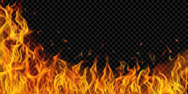 Şeffaf turuncu yangın alevleri ve şeffaf arka planda kıvılcımlar. Karanlık illüstrasyonlarda kullanılmak üzere. Sadece vektör biçiminde şeffaflık