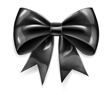 Beyaz arka planda yumuşak gölgesi olan siyah kurdeleden yapılmış güzel, parlak bir fiyonk.