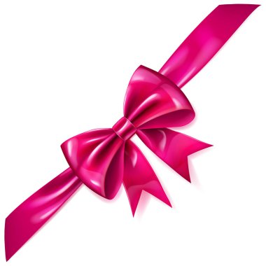 Çapraz kurdeleli güzel pembe parlak fiyonk ve beyaz arka planda yumuşak gölge..