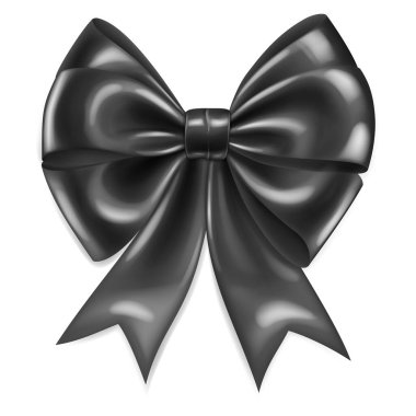 Beyaz arka planda yumuşak gölgesi olan siyah kurdeleden yapılmış güzel, parlak bir fiyonk.