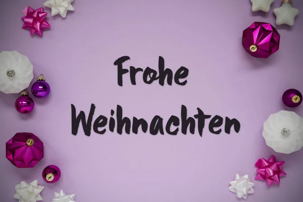 Рождественская Открытка Немецким Текстом Frohe Weihnachten Означает Счастливого Рождества Фиолетовый — стоковое фото