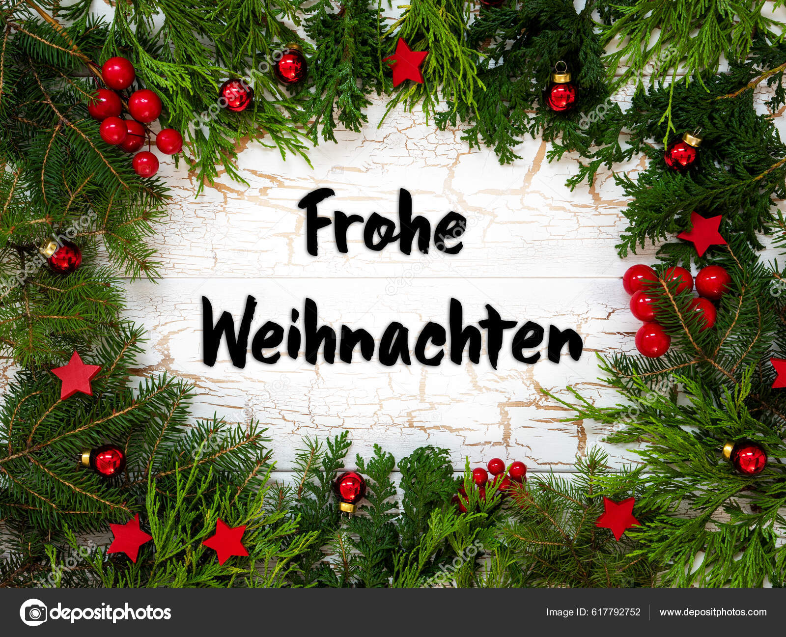Christmas Card Fir Branches German Text Frohe Weihnachten Means Merry —  Stock Photo © Nelosa #617792752, image size:1600x1297