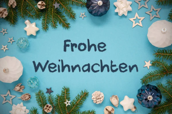 Kerstkaart Met Duitse Tekst Frohe Weihnachten Betekent Vrolijk Kerstfeest Turkoois — Stockfoto