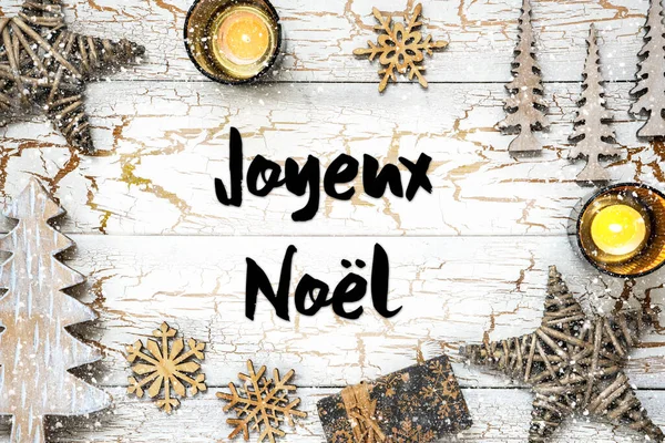 Γαλλικό Κείμενο Joyeux Noel Σημαίνει Καλά Χριστούγεννα Λευκό Ξύλινο Vintage — Φωτογραφία Αρχείου