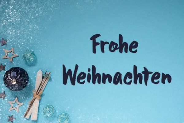 Greetings Card German Text Frohe Weihnachten Means Merry Christmas Turquoise — Stock Photo, Image