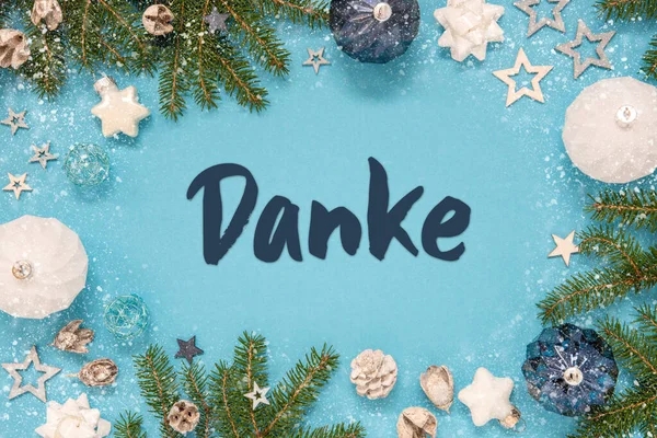 Vánoční Přání Německým Textem Danke Znamená Děkuji Tyrkysové Modré Pozadí — Stock fotografie
