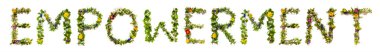 Blooming Flower Letters Building English Word empowerment. Summer And Spring Season Blossoms And Flower Lei.