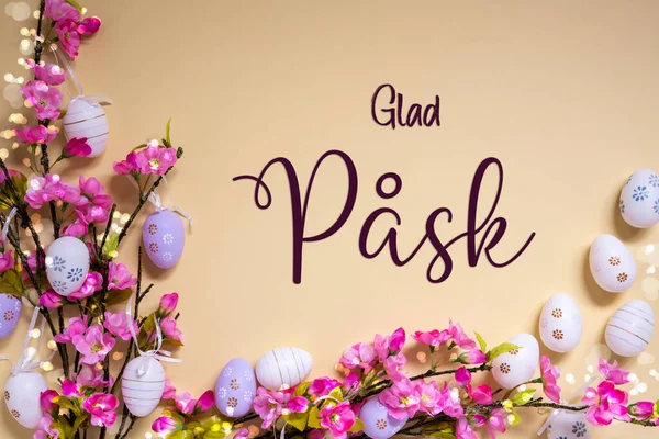 Szwedzki Tekst Glad Pask Oznacza Szczęśliwej Wielkanocy Beżowym Tle Różowy — Zdjęcie stockowe