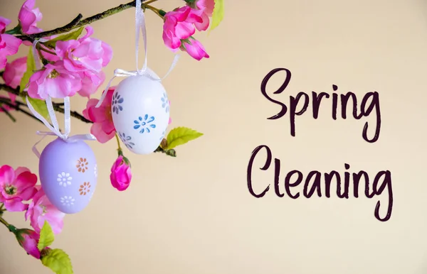 Beautiful Easter Egg Decoration Spring Flowers English Text Spring Cleaning — Stock Photo, Image