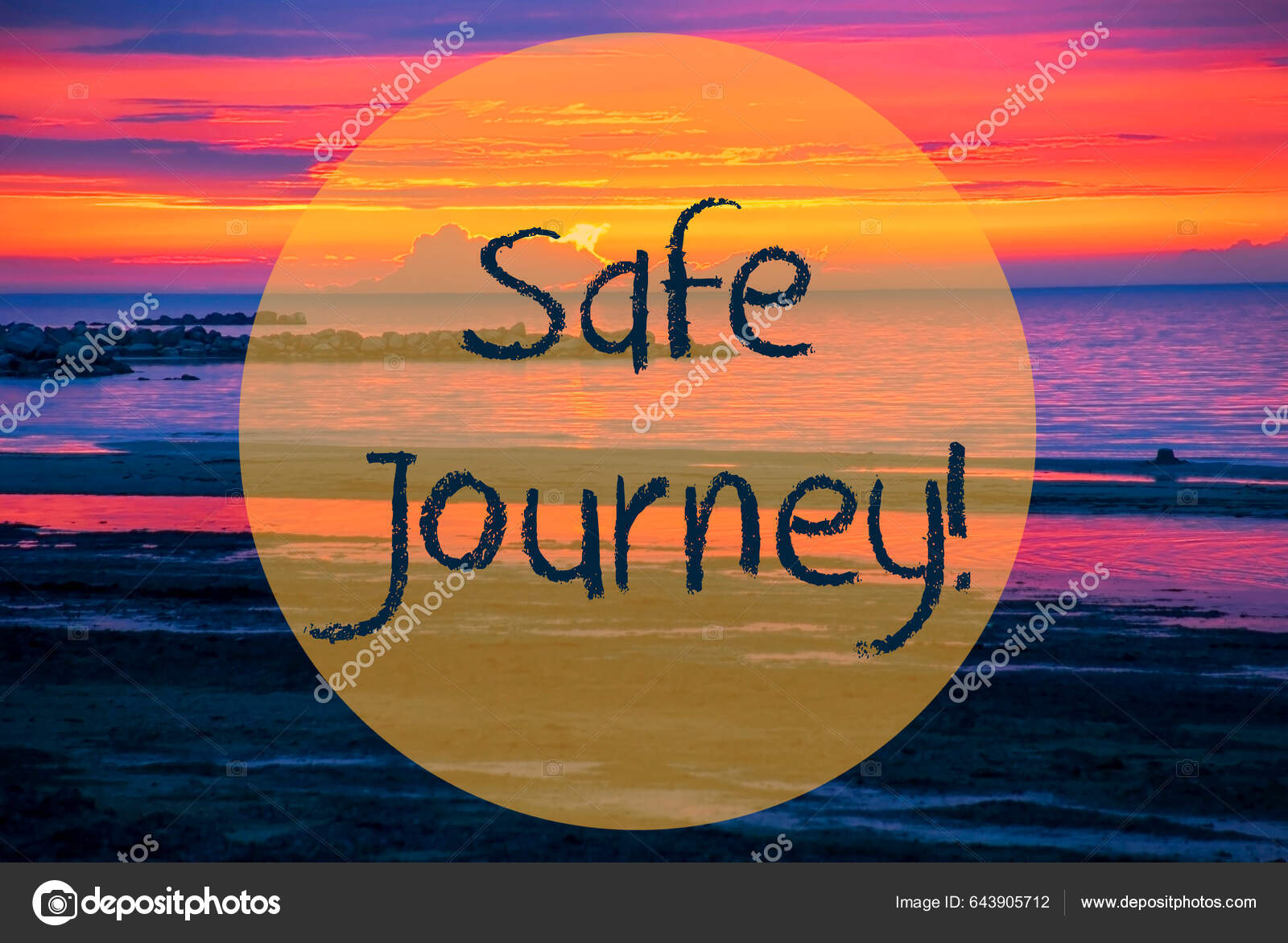 Texto Inglés Safe Journey Atardecer Romántico Amanecer Mar Océano