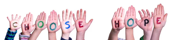 Children Hands Building Colorful English Word Choose Hope Isolated White — Stock Photo, Image