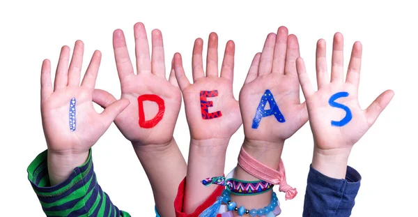 Çocuk Elleri Renkli Ngilizce Fikirler Nşa Ediyor Zole Beyaz Arkaplan — Stok fotoğraf