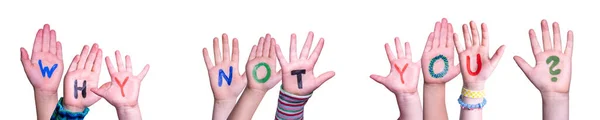 Παιδιά Χέρια Οικοδόμηση Πολύχρωμο Αγγλική Λέξη Γιατί Δεν Μπορείτε Λευκό — Φωτογραφία Αρχείου