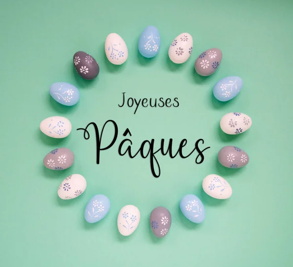 Flat Lay Met Franse Tekst Joyeuses Paques Betekent Gelukkig Pasen — Stockfoto