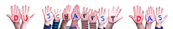 Παιδιά Χέρια Οικοδόμηση Πολύχρωμο Γερμανική Λέξη Schaffst Das Σημαίνει Ότι — Φωτογραφία Αρχείου