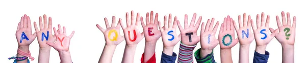 Enfants Mains Construire Mot Anglais Coloré Toutes Les Questions Isolé — Photo
