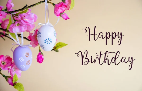 Krásné Velikonoční Vejce Dekorace Jarními Květinami Anglický Text Všechno Nejlepší — Stock fotografie