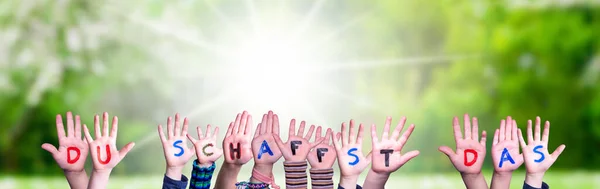 Children Hands Building Colorful German Word Schaffst Das Means You — Stock Photo, Image