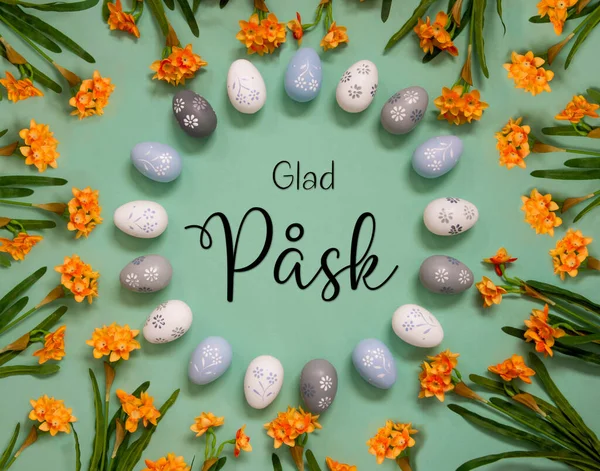 Flat Lay Swedish Text Glad Pask Significa Feliz Pascua Decoración — Foto de Stock