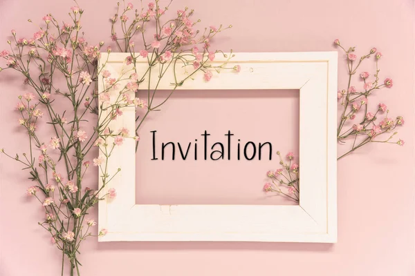 Vintage Photo Frame Ikebana Flower Arrangement English Text Invitation Retro — Stock Fotó