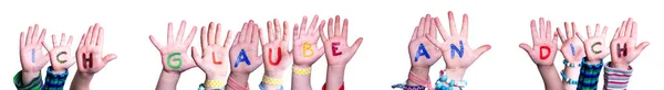 Children Hands Building Colorful German Word Ich Glaube Dich Means — Stock Photo, Image