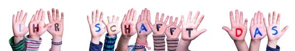 Çocuk Elleri Renkli Almanca Kelime Oluşturuyor Ihr Schafft Das Yapabilirsin — Stok fotoğraf