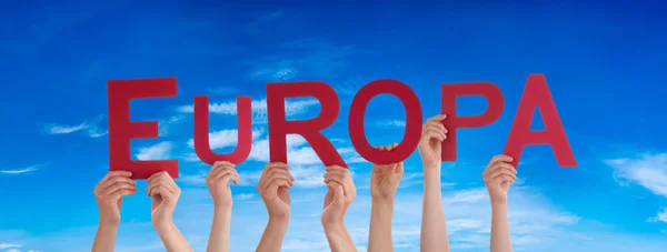 Mensen Personen Handen Bouwen Duits Woord Europa Betekent Europa Blauwe — Stockfoto
