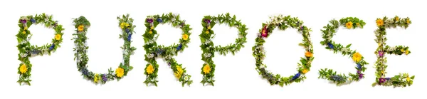 Blooming Flower Letters Building Inglês Palavra Finalidade Colorido Primavera Verão — Fotografia de Stock