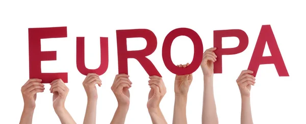 Mensen Personen Handen Bouwen Duits Woord Europa Betekent Europa Geïsoleerde — Stockfoto