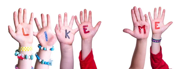 Bambini Hands Building Colorato Parola Inglese Come Isolato Sfondo Bianco — Foto Stock