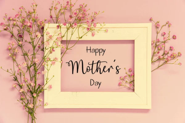 Vintage Photo Frame Ikebana Flower Arrangement English Text Happy Mothers — Stock Photo, Image