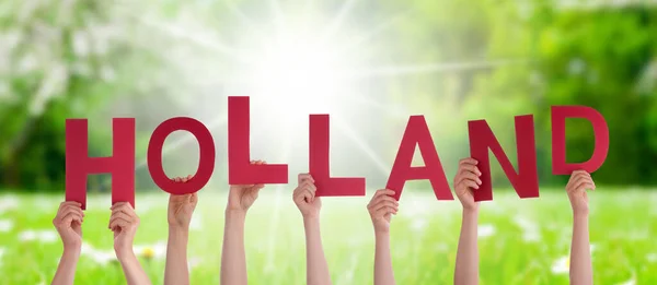 People Persons Hands Building German Word Holland Oznacza Holandię Słoneczna — Zdjęcie stockowe