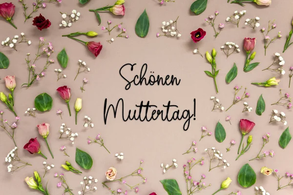 Arranjo Flores Com Texto Alemão Schoenen Muttertag Significa Feliz Dia — Fotografia de Stock