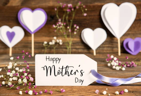 Лейбл English Text Happy Mothers Day Фиолетово Сиреневое Украшение Весенний — стоковое фото