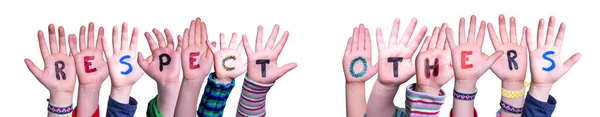 Παιδιά Χέρια Οικοδόμηση Πολύχρωμο Αγγλική Λέξη Σεβασμός Στους Άλλους Μεμονωμένο — Φωτογραφία Αρχείου